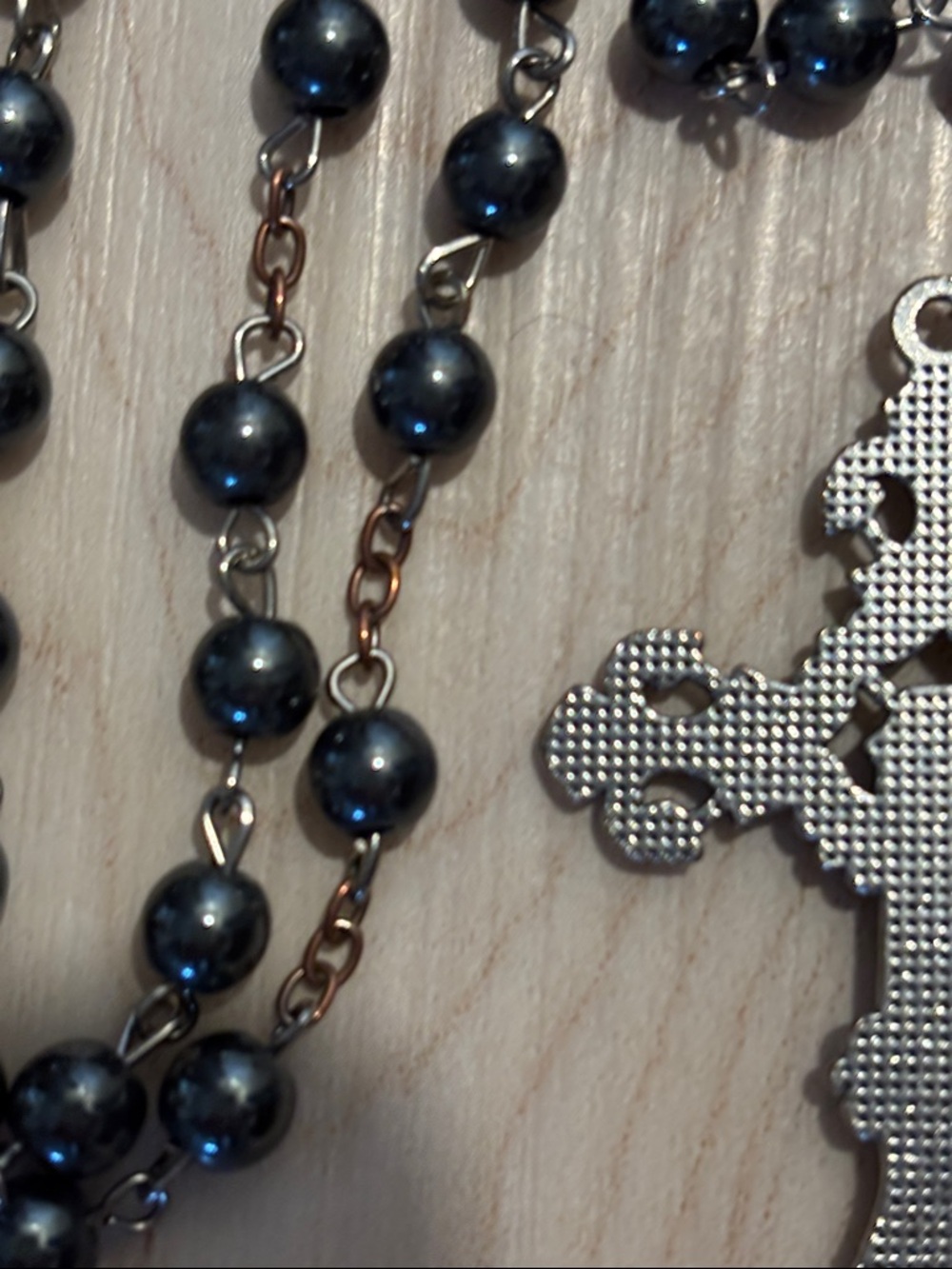 Antique Black Bead St. Padre Pio Rosary with Detailed Crucifix - Picture 7 of 8